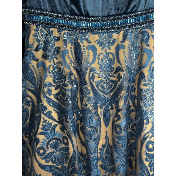 NEW Mac Duggal 67891 V Neck Velvet Sequined Evening Dress Blue Women's Sz. 20W - Picture 5 of 6